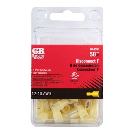 Gardner Bender Gardner Bender 12-10 Ga. Insulated Wire Female Disconnect Yellow 50 pk 10-155F